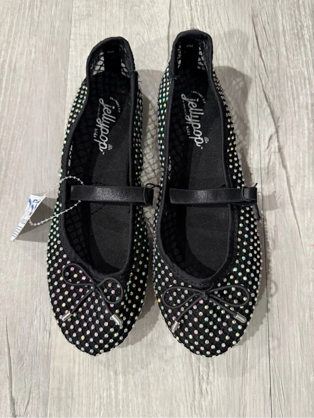 Jellypop Black Girls' Mary Jane Ballet Flats with Iridescent Rhinestones